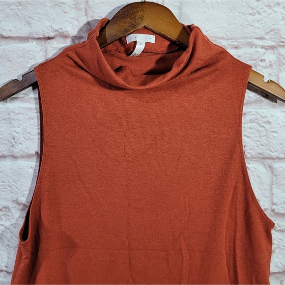 Leith Burnt Orange Sleeveless Shirred Mock Neck Blouse - Picture 2 of 9